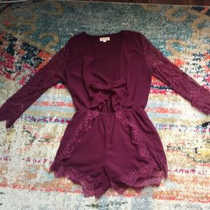 Lace front tie romper